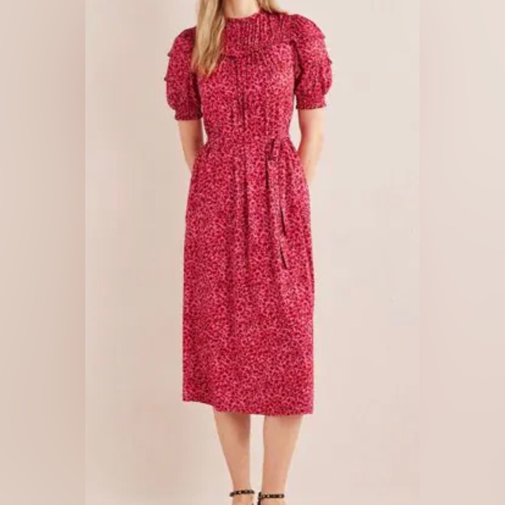 Boden pink floral yolk detail jersey dress size 16/18L